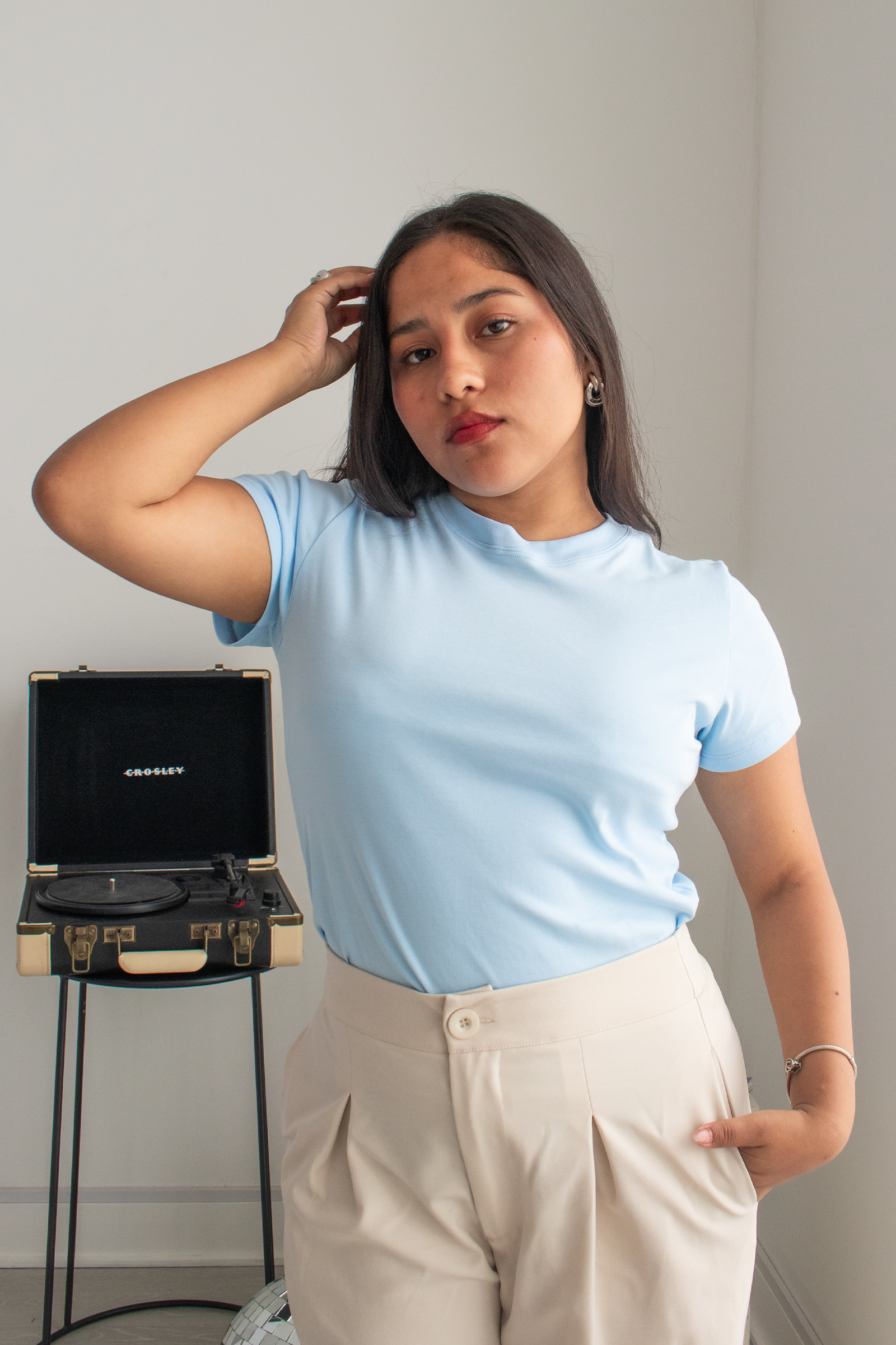 Polo Básico Petite Isa - Celeste